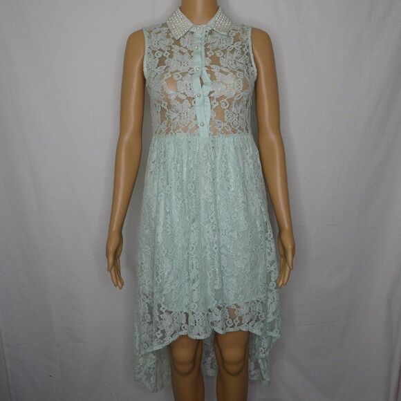 Alythea High Low Floral Lace Pearl Dress Mint SM - Picture 1 of 9